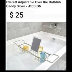 Brand New  Everett Adjustable Over  Bathtub Caddy Silver 