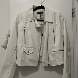 White Leather Jacket, Brand New With Tags Medium
