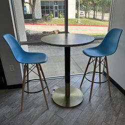 Blue Modern bar Stools And Marble Gold Table