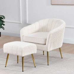 White Accent Chair With Ottoman
