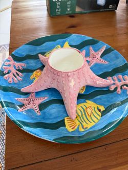Handpainted ceramic ocean chip & dip
