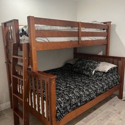 Full  Wood Bunk Bed with Ladder