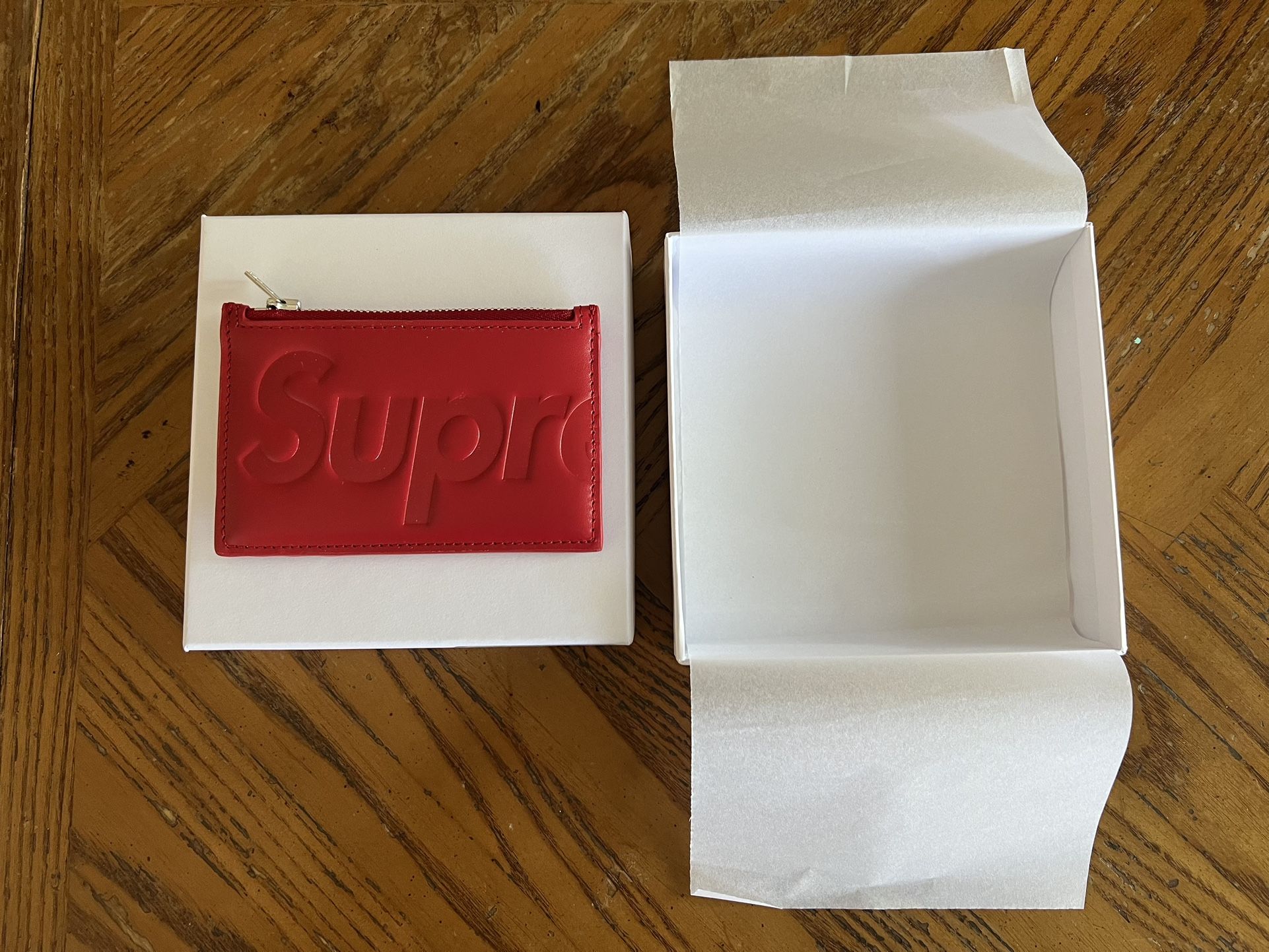 Supreme Leather Zip Card Holder Red