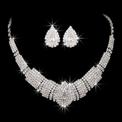 3pcs Crystal Silver-tone Jewelry Set