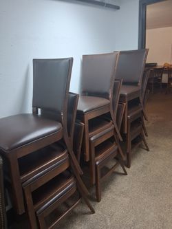 Wood Dining Chairs with Brown Leather Seats