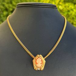 Jewelry 10k yellow gold Pendant Ivory Fire Red Orange Vintage Lady 4.2g (PENDANT)