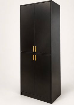 Tall Black Storage Cabinet with Gold Handles