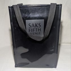 Rare Vintage Saks Fifth Avenue lined Black Patent Leather Tote Bag