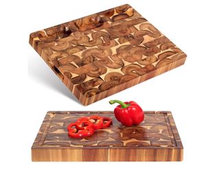 Cutting Board (17x13x1,5in) End Grain Cutting Board, Acacia Wooden Cutting Board, Butcher Block, Chopping Board - Reversible Multipurpose For Kitchen