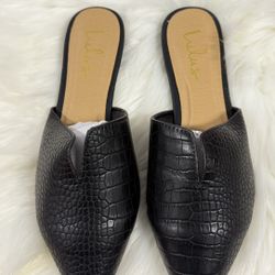 Lulus Womens Black Leather Shoes Mules Slides Open Back Pointed Size 10Loafers