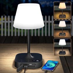 Outdoor Table Lamp, 8000mAh USB Rechargeable Cordless Lamp Battery Operated, LED 3 Colors Dimmable Touch Lamp, IP55 Waterproof Shower Lamp for Camping