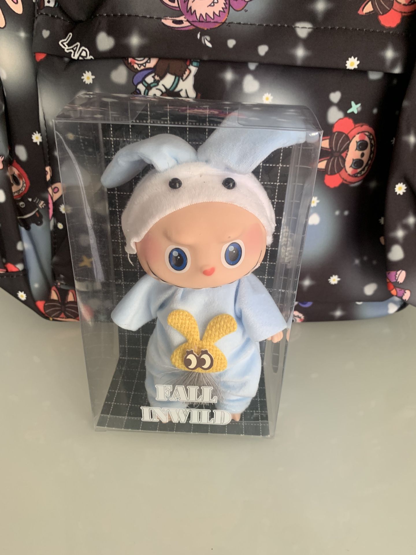 Cute Bunny baby doll with blue outfit
