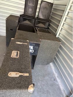 Large lot of concert DJ speakers and cases Sonic Audio Centron