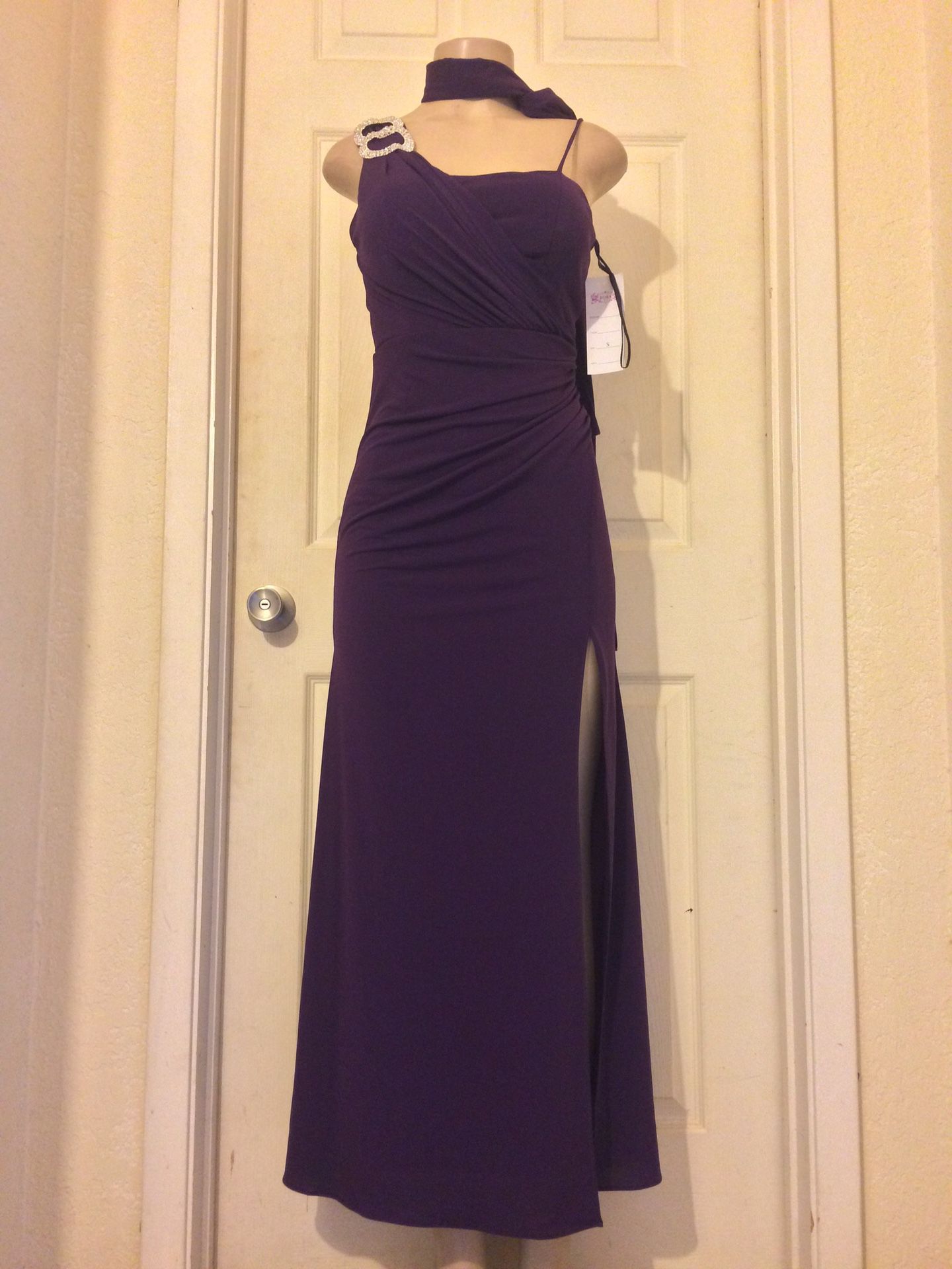 *Purple High-Slit Formal Dress+Scarf • S