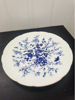 Coalport Bone China Blue White Cairo Birds Gold Trim Large Plate Platter 14.5”