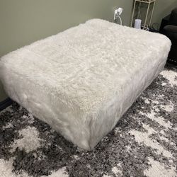 Modern Oversized Ottoman / Pouf with White Fluffy Cover