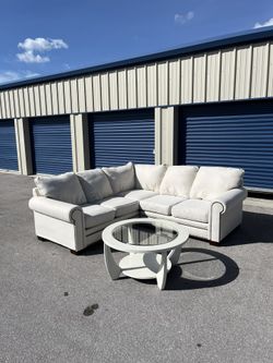 White Kevin Charles Sectional Couch With Table (Free Delivery)
