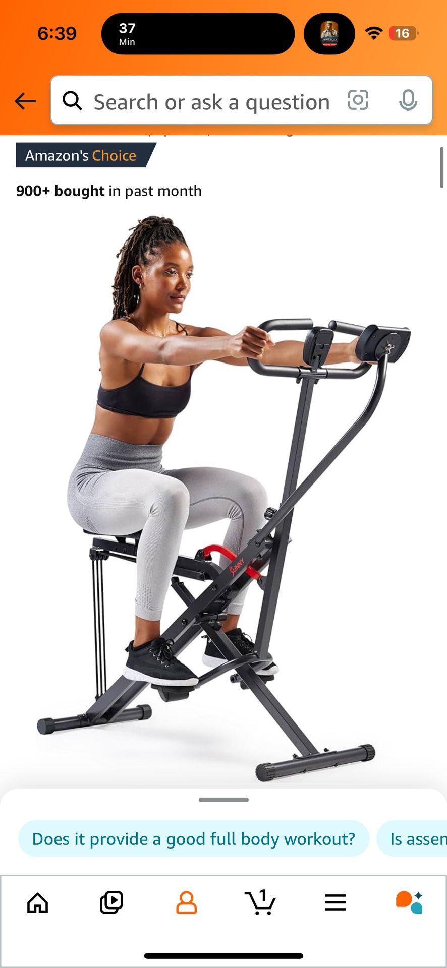 Sunny Health & Fitness Row-N-Ride Squat Assist Trainer for Glutes Workout With Adjustable Resistance