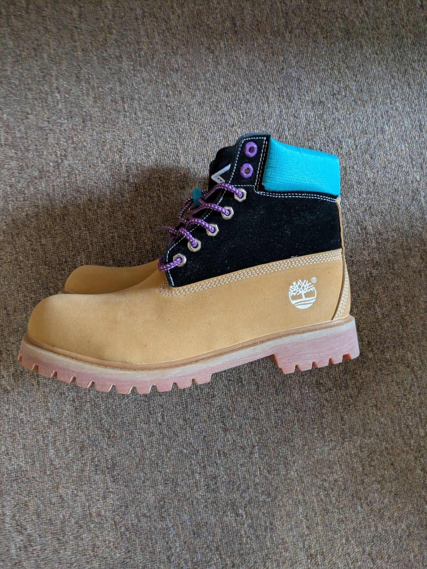 Timberland Boots 6" Black Suede Wheat And Blue Men 10