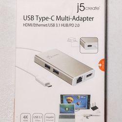 j5 Create JCA374 Multi-Adapter HDMI Ethernet USB 3.1 Type-C HUB PD 2.0