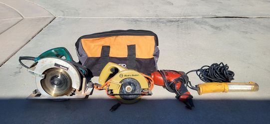 Tools, circular saw, drill and light