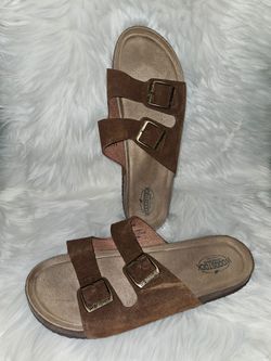 Men's Woodstock Bert Sandals Brown Leather Suede Double Buckle Adjustable Strap size 13