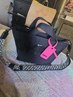 DKNY Black Tote Bag with Logo Strap