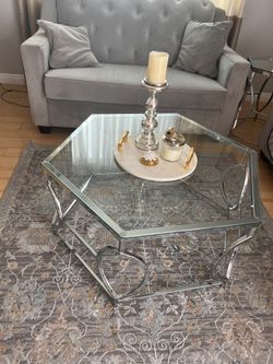 Silver Glass Top Coffee Table And Side Table
