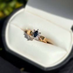 Jewelry 10k solid yellow gold diamond sapphire 0.45CTW ring sz 5.50