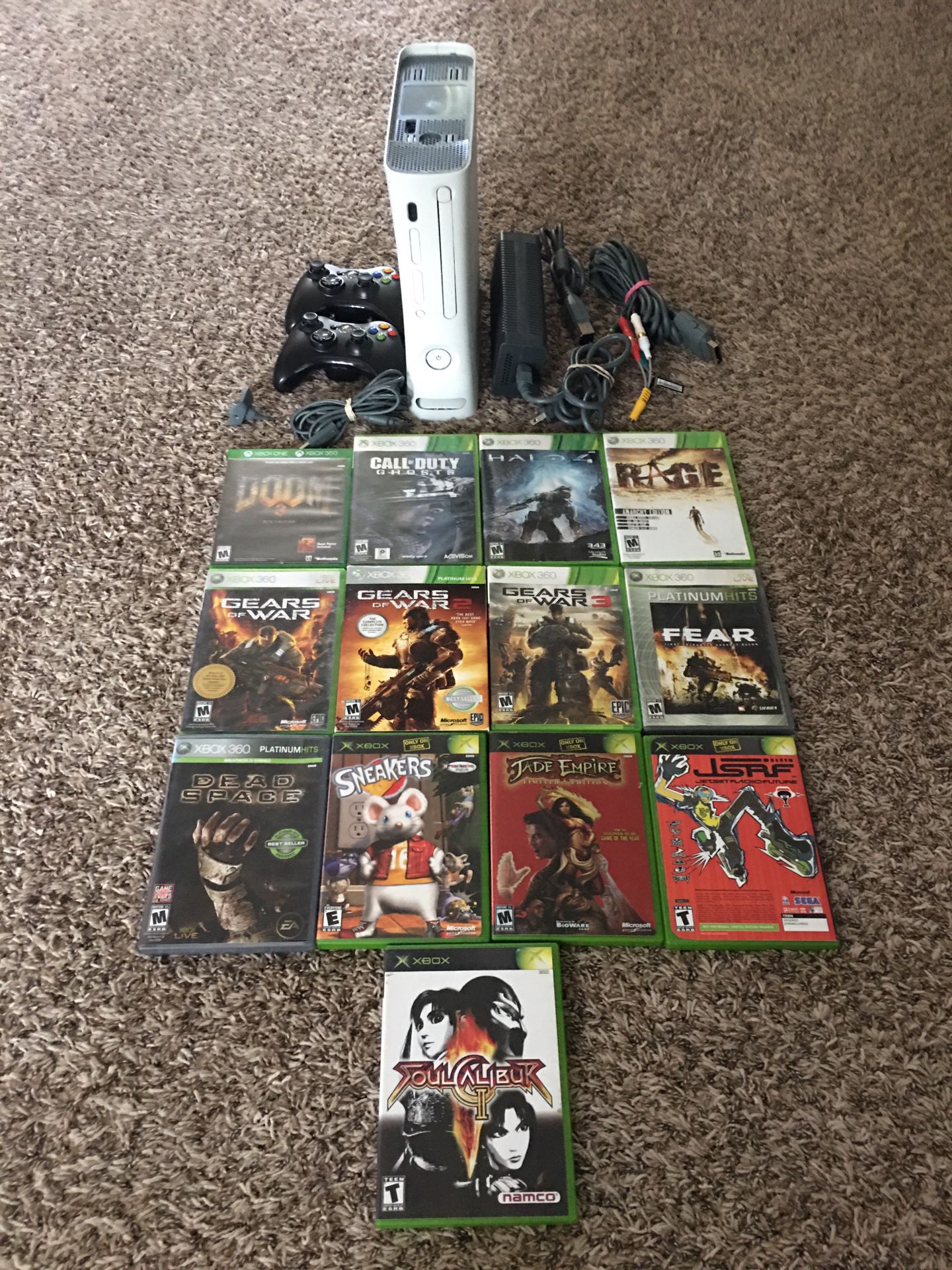 Xbox 360 System With 2 Controllers And 13 Games