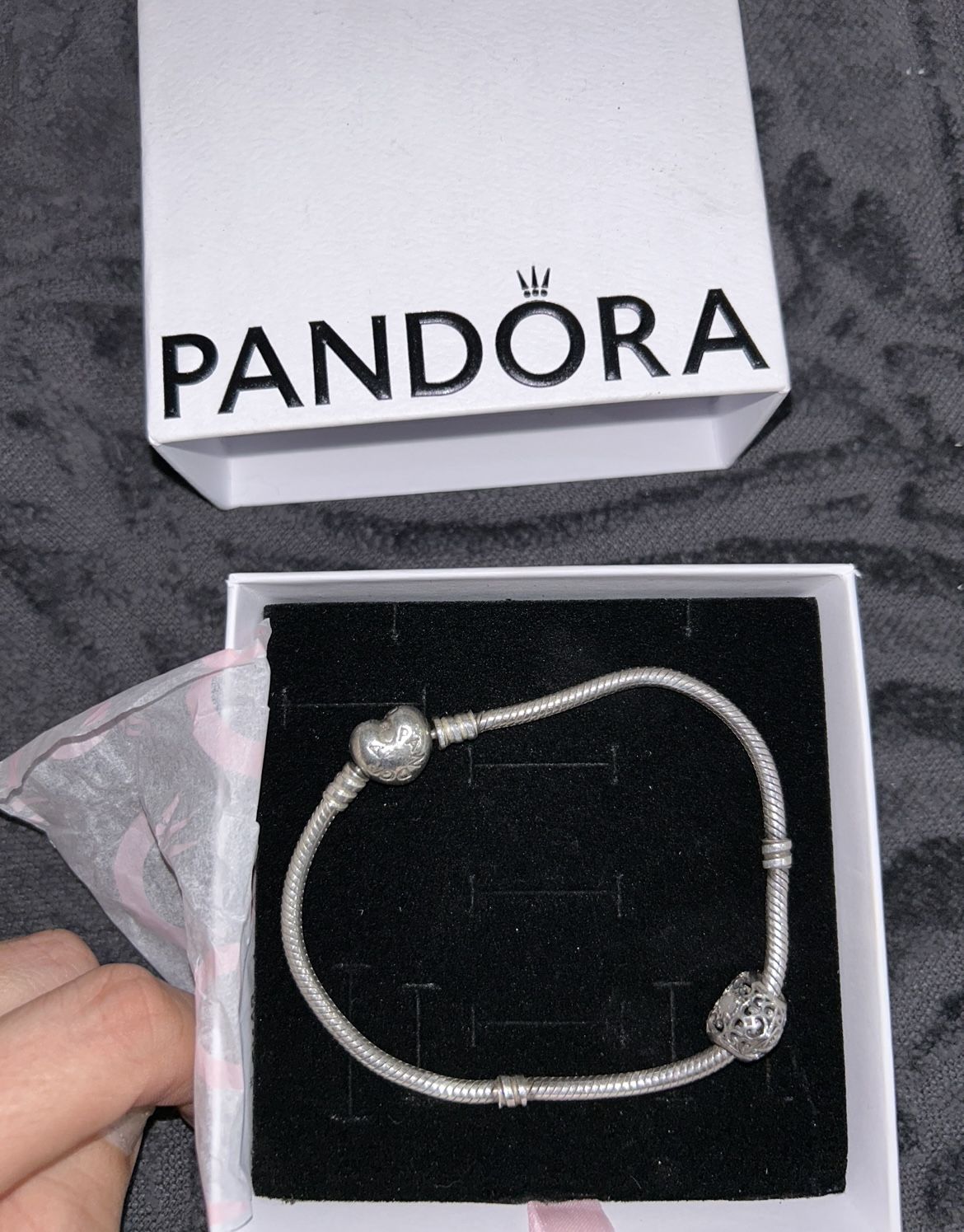 Pandora Sterling Silver Moments Heart Clasp Snake Chain Bracelet & June Charm