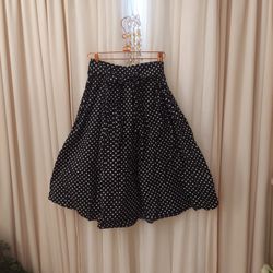 Retro Black And White Polkadot Swing Skirt