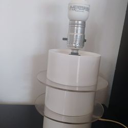 LAMP: White, modern, plastic, table/beside lamp 9"(w/o lightbulb). Light Weight