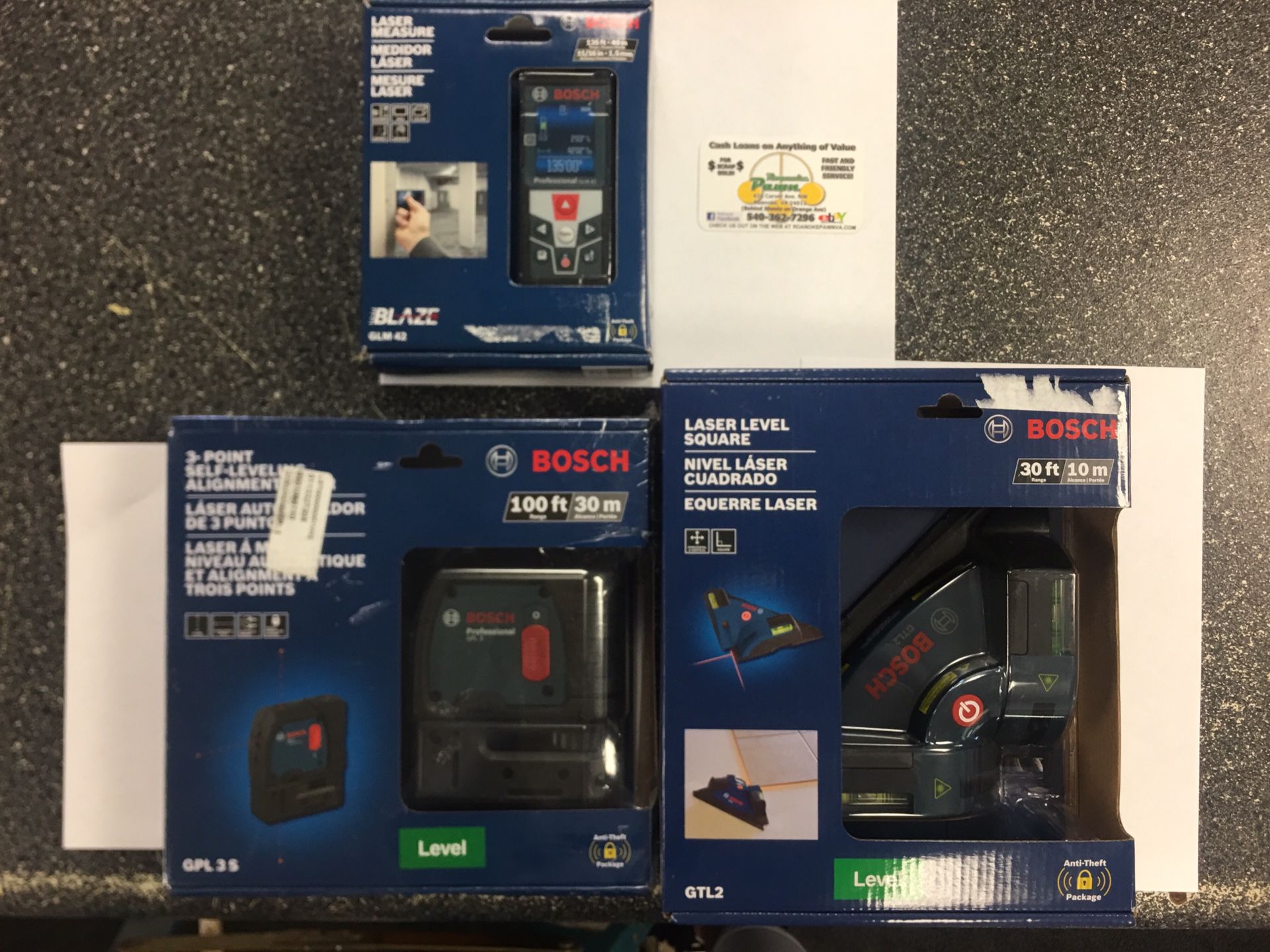 BOSCH: Laser Levels Model #GPL3S, GTL2, and GLM 42 ~ 3-Piece Box Set - ALL NEW!!