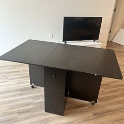 Folding Drop Leaf Dining Table with Storage – Black