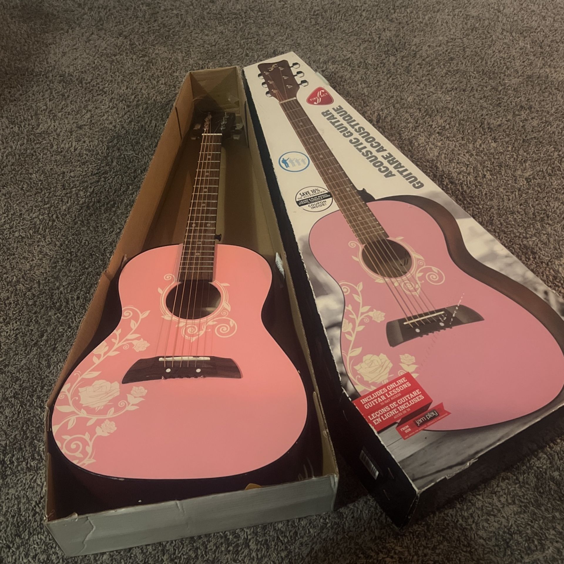 Pink Flower Acoustic Guitar