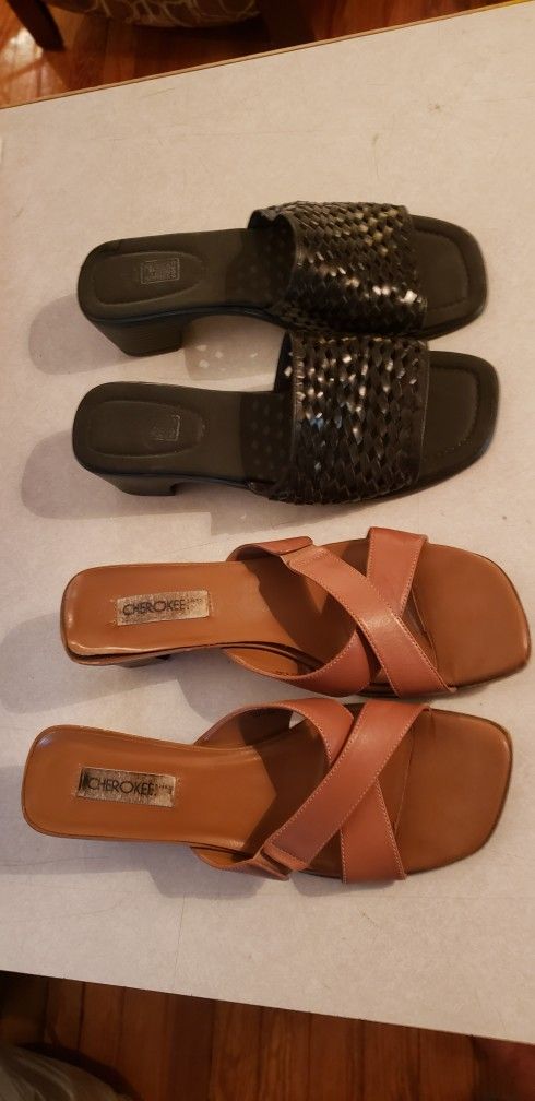 Black faded glory size 8.5 .. Cherokee sandals size 9
