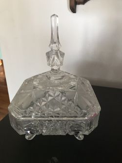 Glass cut covered candy dish