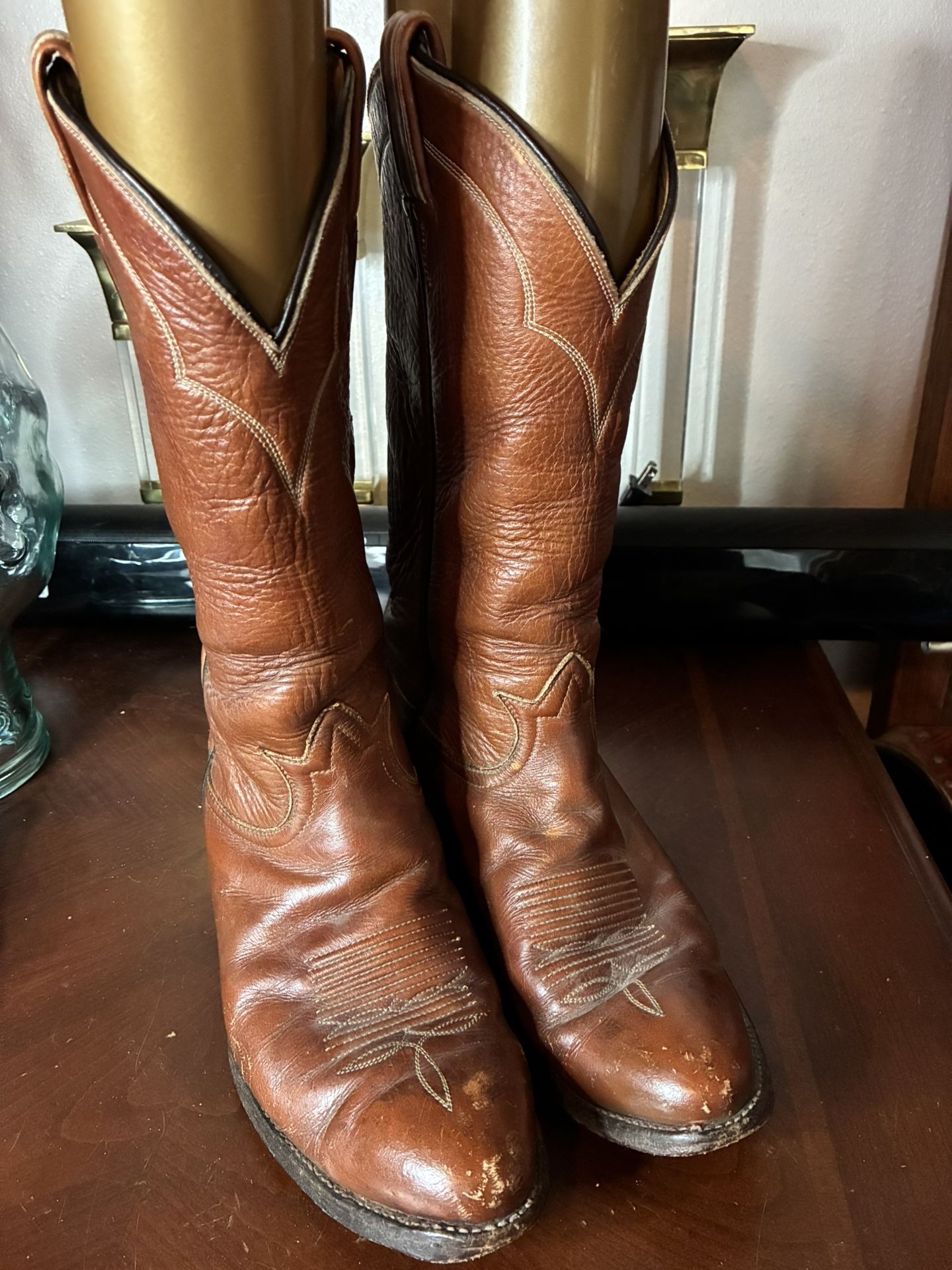 Vintage Men’s Tony Lama 5084 Leather Cowboy Boots Cognac Brown Size 7.5 D