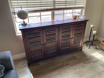 Rustic 4-Door Sideboard / Storage Cabinet – Multicolor Shutter Doors