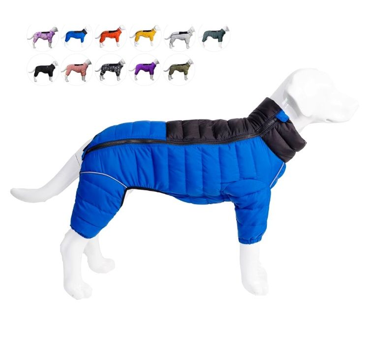 Dog Coat Dog Warm Jacket, 4 Legs Covered Waterproof Windproof Reflective Warm Dog Vest Outdoor Dog Snow Jacket for Small Medium Large Dogs Blue XL
