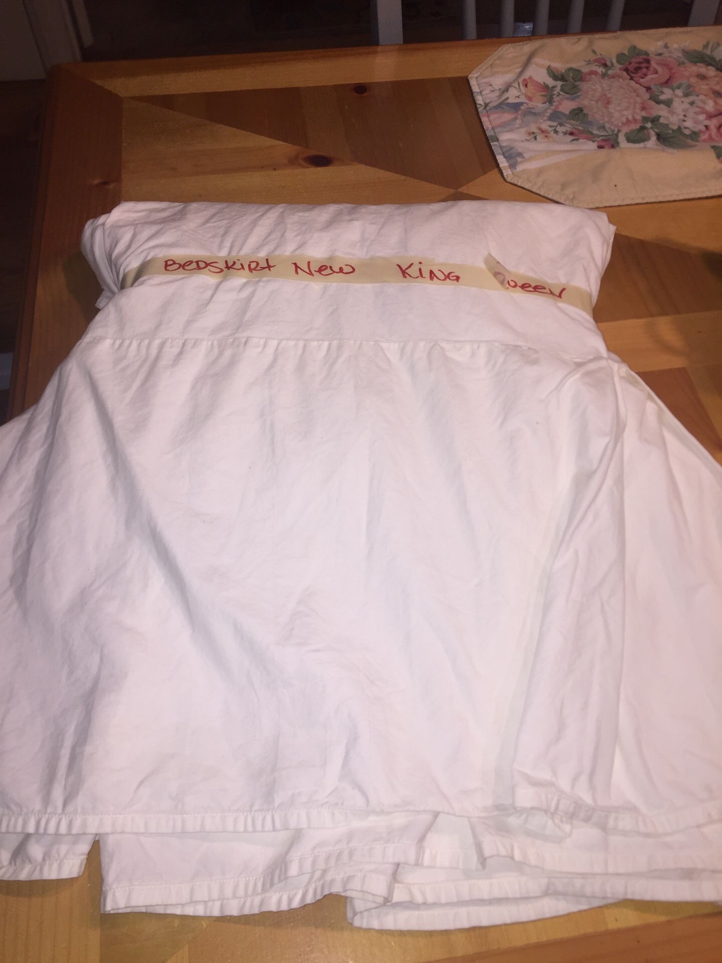 New bedskirt from down etc. fits king or queen talked in