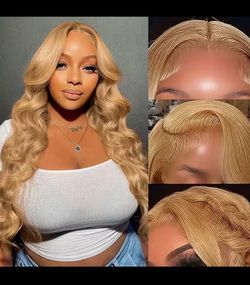“36” Human Hair Wig Honey Blonde 13x6 200 density body wave