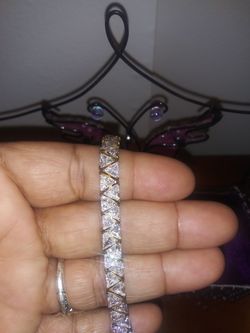 Cz 18k gold over silver bracelet
