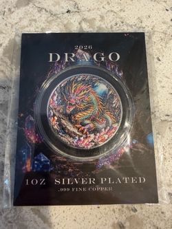2026 Drago 1 oz silver plated .999 fine copper coin. New in package.