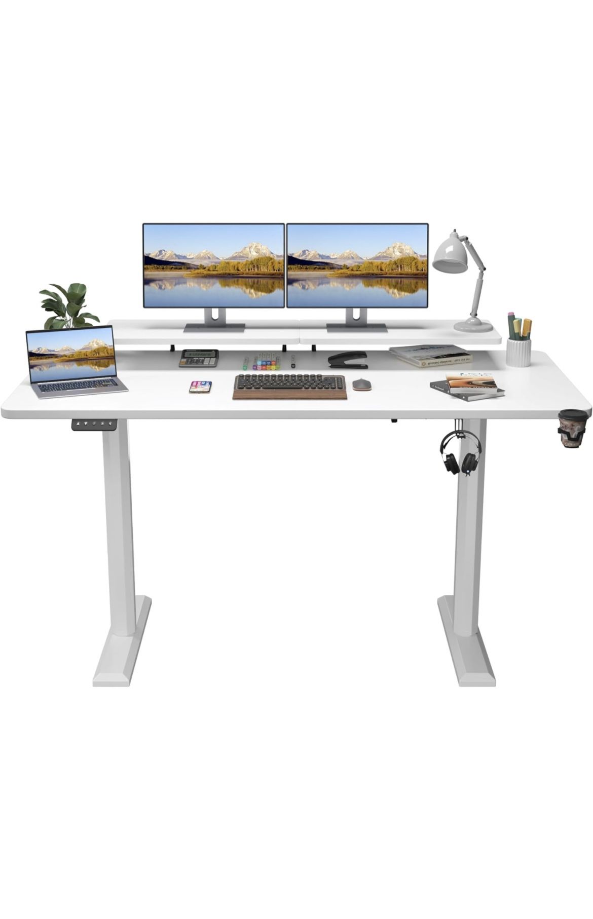 4.4 4.4 out of 5 stars 116 Electric Standing Desk with Monitor Shelf, 63 x 27 Inches Height Adjustable Corner Table, Computer Workstation with Cup Hol