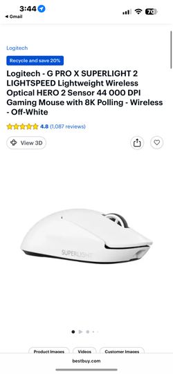 Logitech - G PRO X SUPERLIGHT 2 LIGHTSPEED Lightweight Wireless Optical HERO 2 Sensor 44 000 DPI Gaming Mouse with 8K Polling - Wireless - Off-White