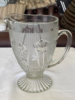 Vintage Jeannette Glass Iris and Herringbone pattern pitcher.