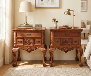 Pair of vintage Chip and Dale style hand carved nightstands
