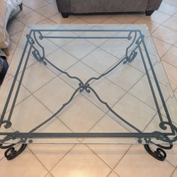 Wrought Iron Square Coffee Table With Glass Top 